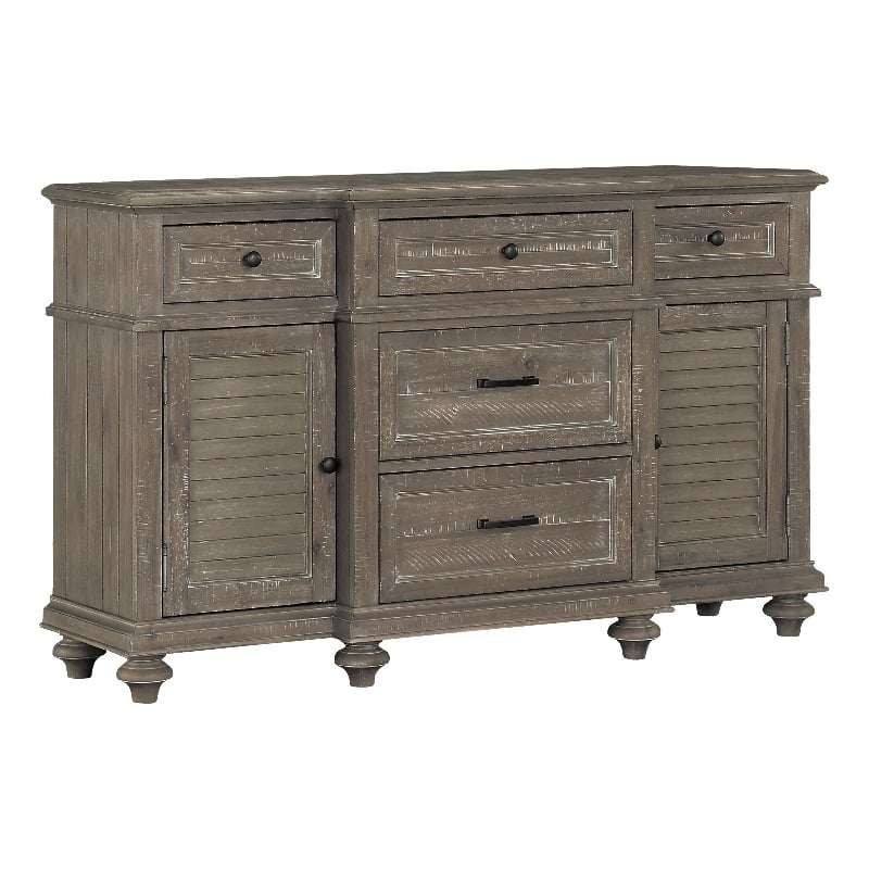 Berey 59 Inch Sideboard Buffet- 5 Drawers- 2 Cabinets- Taupe Brown Wood