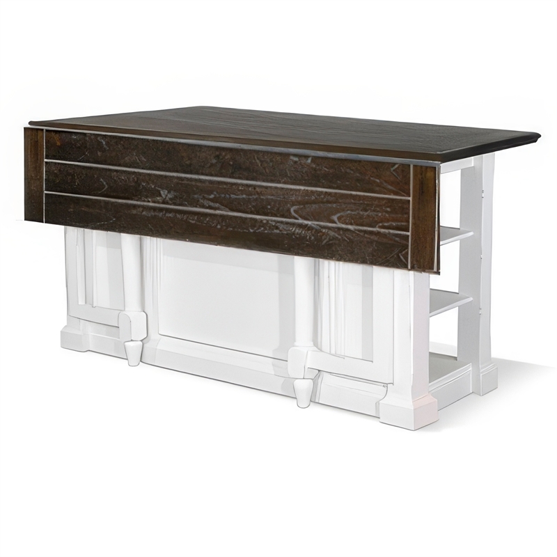 Orso Kitchen Island- Storage Shelves- 72 Inch Rectangular Brown White