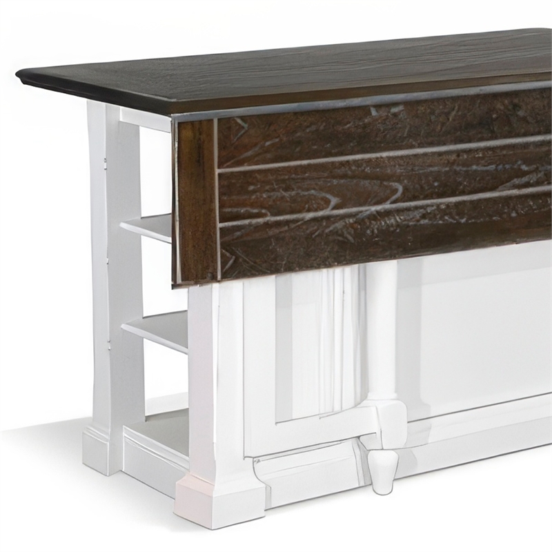 Orso Kitchen Island- Storage Shelves- 72 Inch Rectangular Brown White