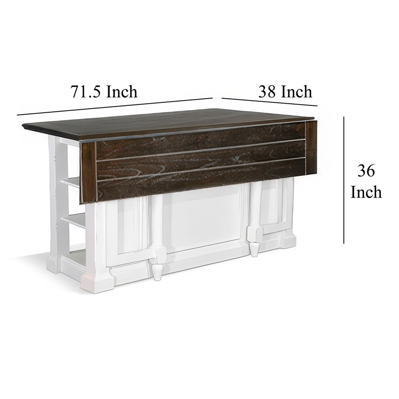 Orso Kitchen Island- Storage Shelves- 72 Inch Rectangular Brown White