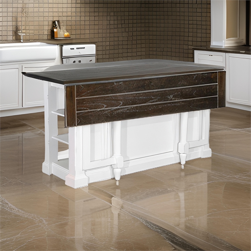 Orso Kitchen Island- Storage Shelves- 72 Inch Rectangular Brown White