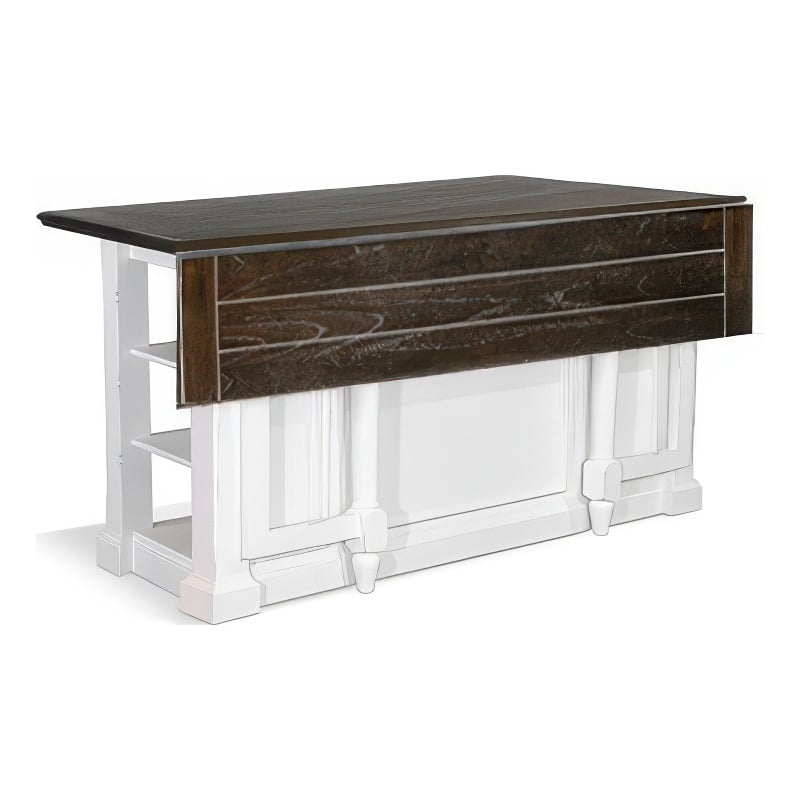 Orso Kitchen Island- Storage Shelves- 72 Inch Rectangular Brown White