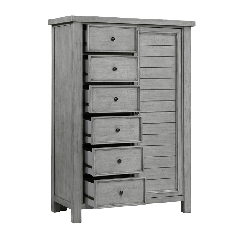 Daisy Wardrobe Chest- Gray Mango Veneer- 8 Drawers- Bronze Metal Knobs