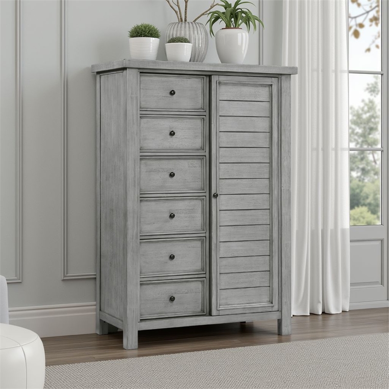 Daisy Wardrobe Chest- Gray Mango Veneer- 8 Drawers- Bronze Metal Knobs