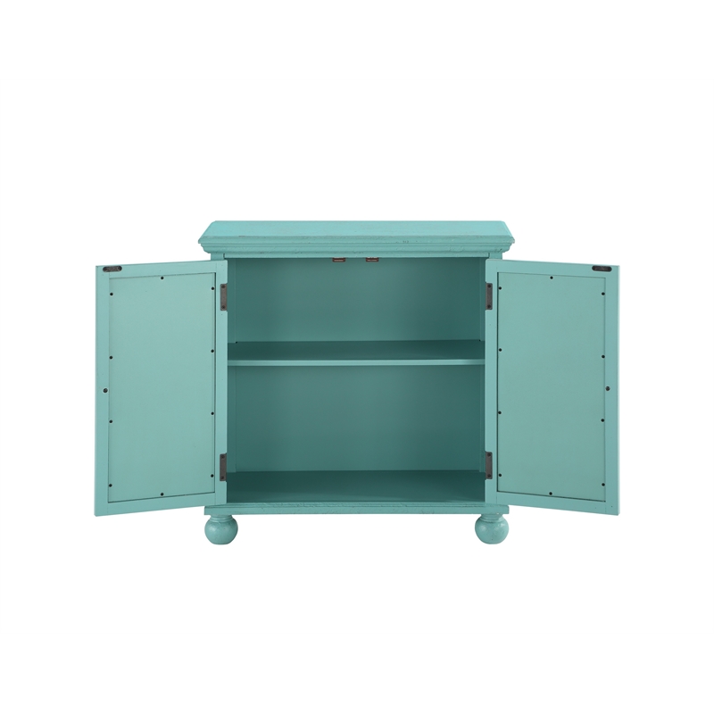 Anik Accent Cabinet- 2 Mirror Inlaid Glass Door- Aqua Green Wood