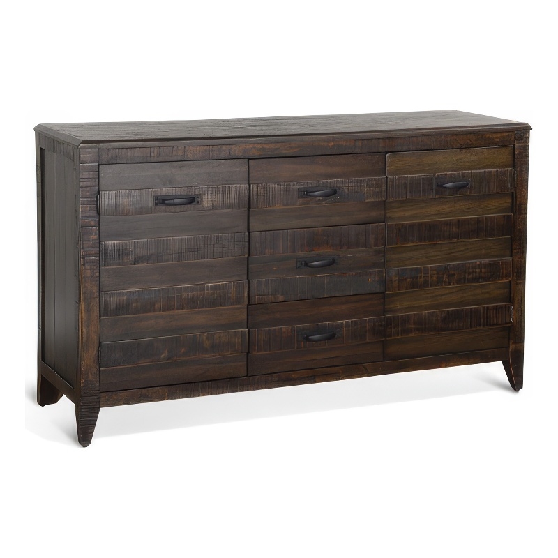 Cacia Sideboard Buffet Console- 3 Drawers and 2 Cabinets- Dark Brown