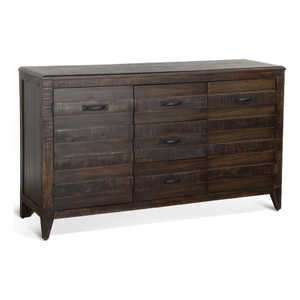 Cacia Sideboard Buffet Console- 3 Drawers and 2 Cabinets- Dark Brown