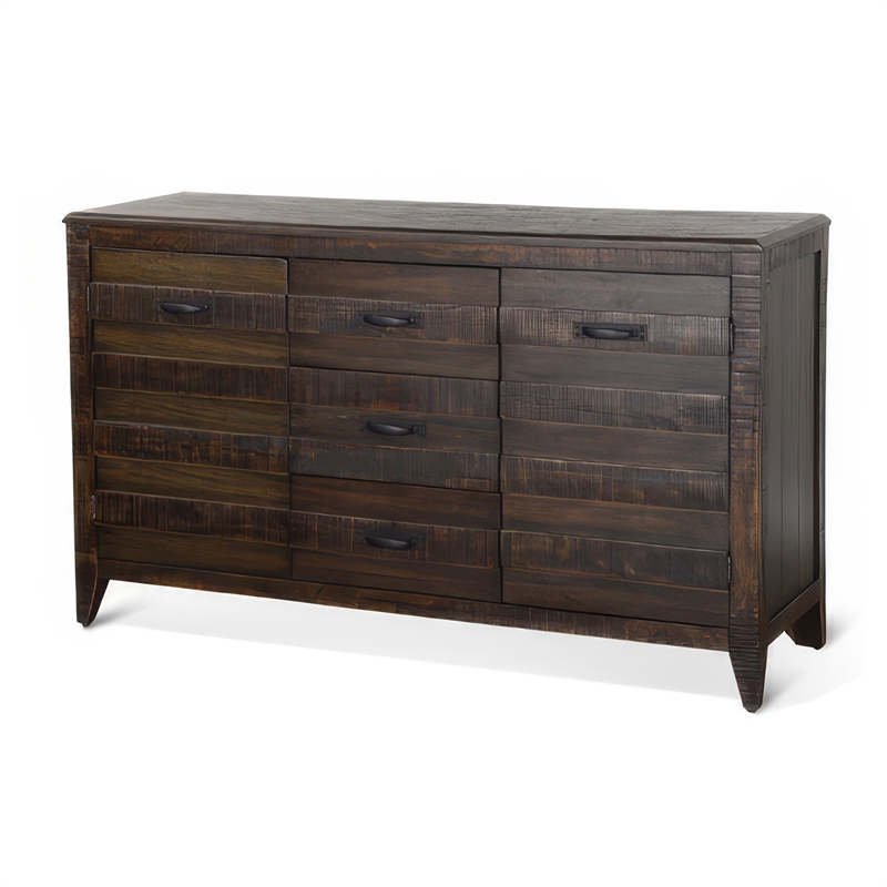 Cacia Sideboard Buffet Console- 3 Drawers and 2 Cabinets- Dark Brown
