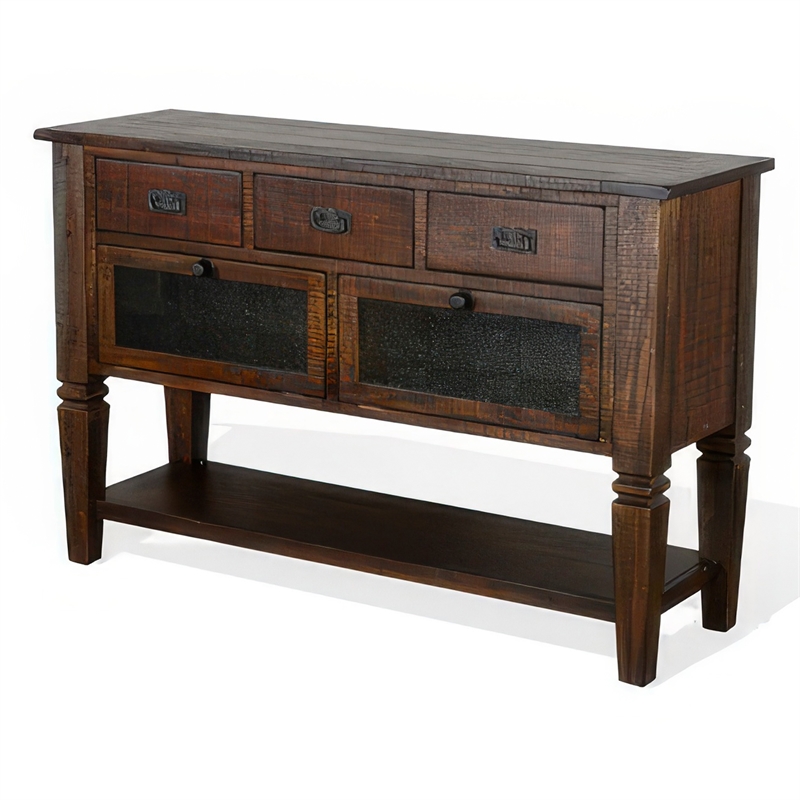 Flint Sideboard Buffet Console- 2 Doors- 3 Drawer- Shelf- Rustic Brown