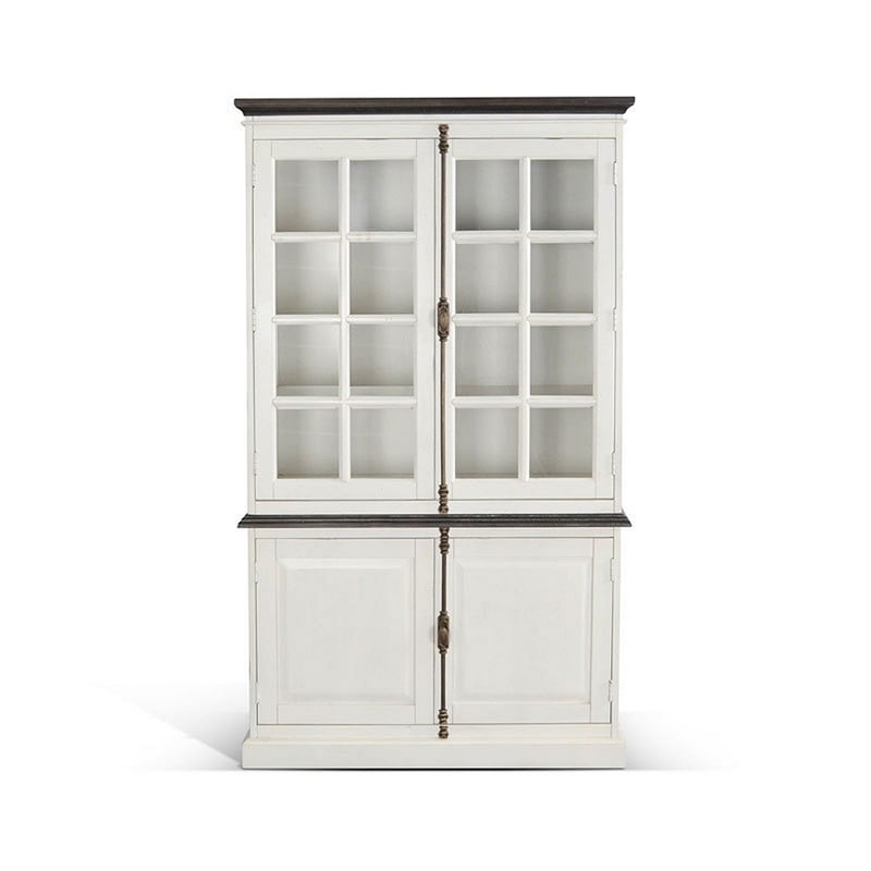 Orso Accent Sideboard Buffet and Hutch- 2 Glass Doors- Shelves- White