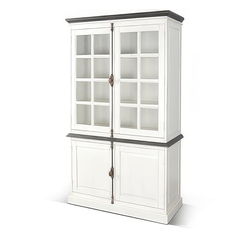 Orso Accent Sideboard Buffet and Hutch- 2 Glass Doors- Shelves- White
