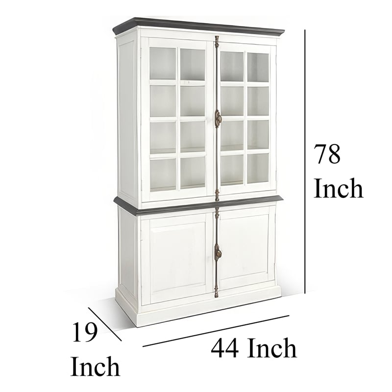Orso Accent Sideboard Buffet and Hutch- 2 Glass Doors- Shelves- White