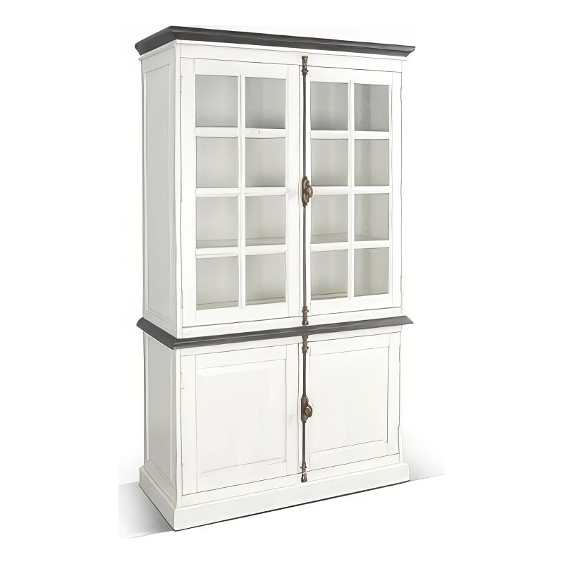 Orso Accent Sideboard Buffet and Hutch- 2 Glass Doors- Shelves- White