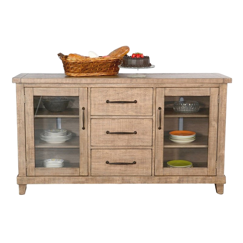 Anva Sideboard Buffet Console- 2 Doors- 3 Drawers- 65 Inch Brown Wood