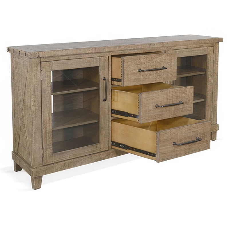 Anva Sideboard Buffet Console- 2 Doors- 3 Drawers- 65 Inch Brown Wood