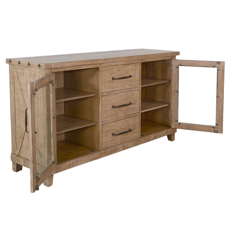 Anva Sideboard Buffet Console- 2 Doors- 3 Drawers- 65 Inch Brown Wood