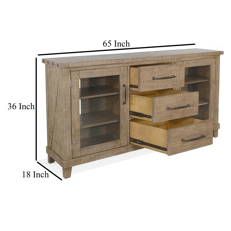 Anva Sideboard Buffet Console- 2 Doors- 3 Drawers- 65 Inch Brown Wood