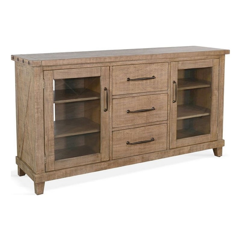 Anva Sideboard Buffet Console- 2 Doors- 3 Drawers- 65 Inch Brown Wood