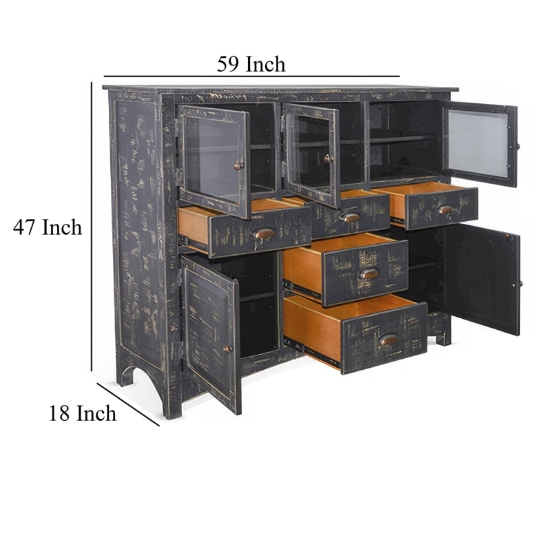 Rena Sideboard Buffet Console- 4 Doors- 5 Drawers- 59 Inch Black Wood