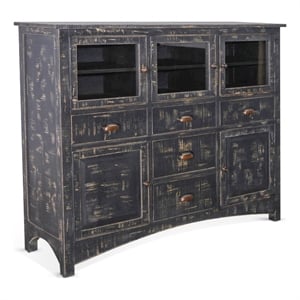 Rena Sideboard Buffet Console- 4 Doors- 5 Drawers- 59 Inch Black Wood
