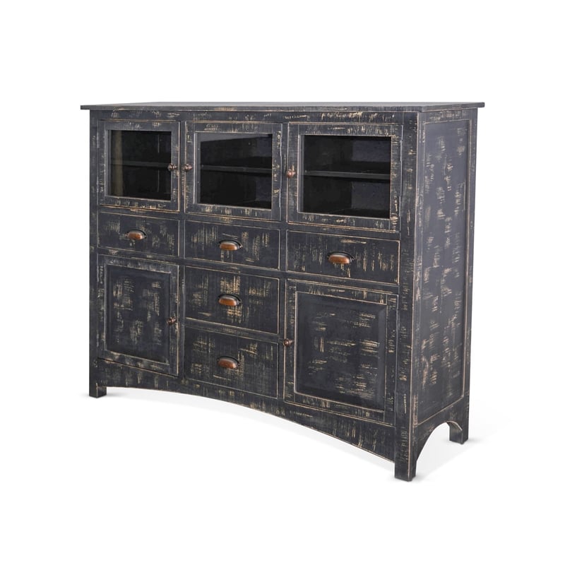Rena Sideboard Buffet Console- 4 Doors- 5 Drawers- 59 Inch Black Wood