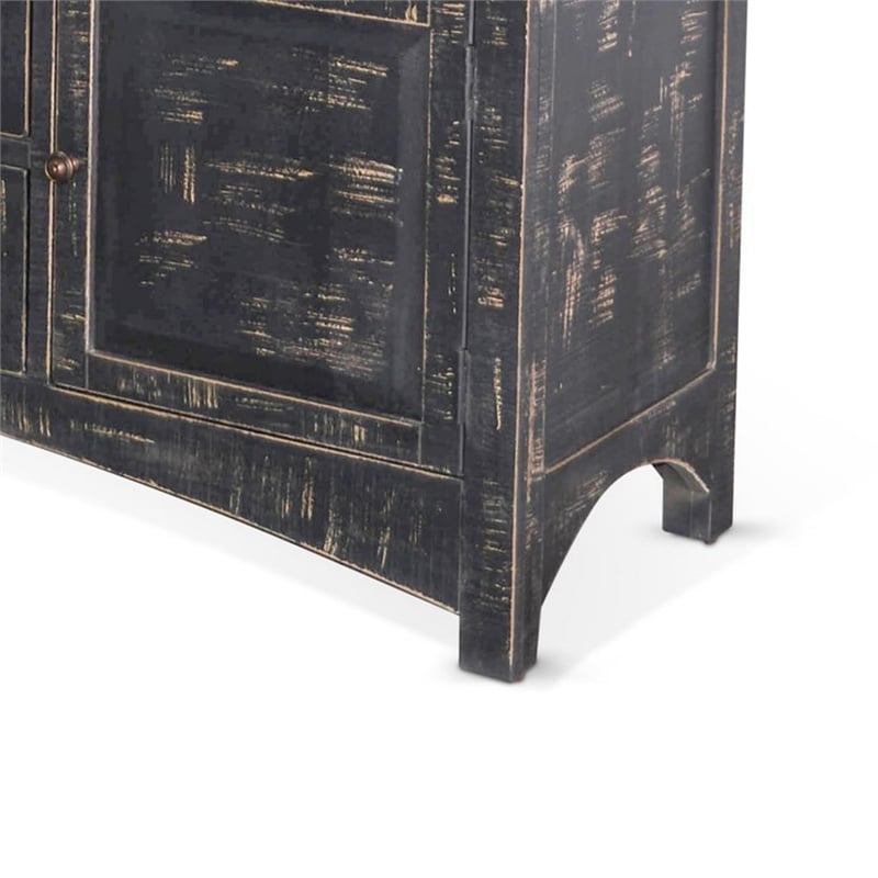 Rena Sideboard Buffet Console- 4 Doors- 5 Drawers- 59 Inch Black Wood