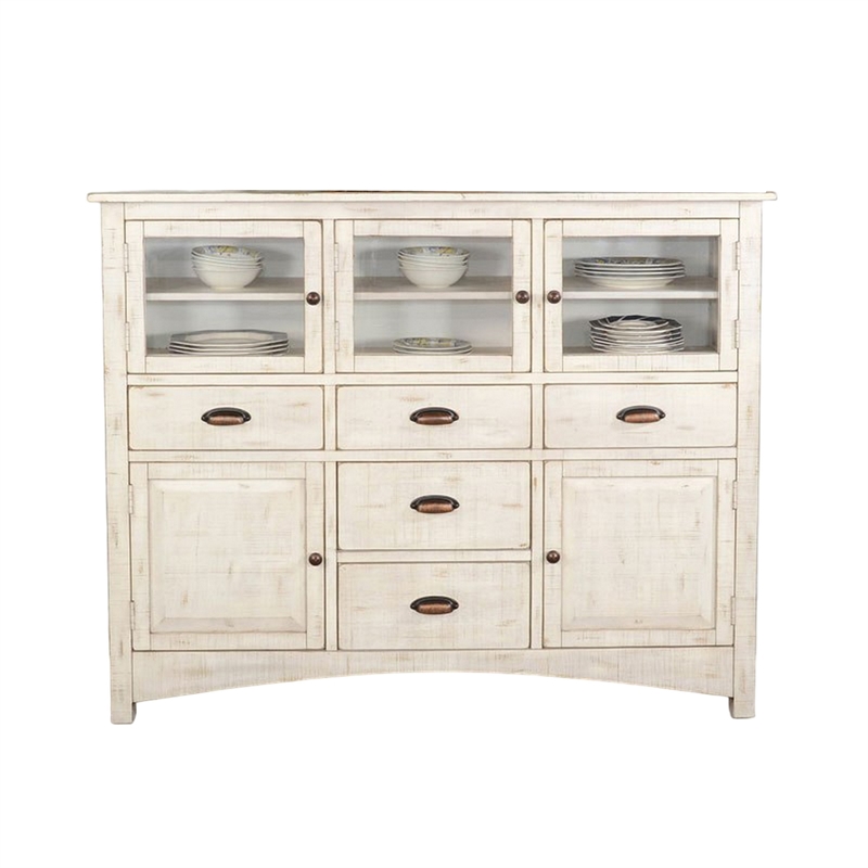 Rena Sideboard Buffet Console- 5 Doors- 5 Drawers- 59 Inch White Wood