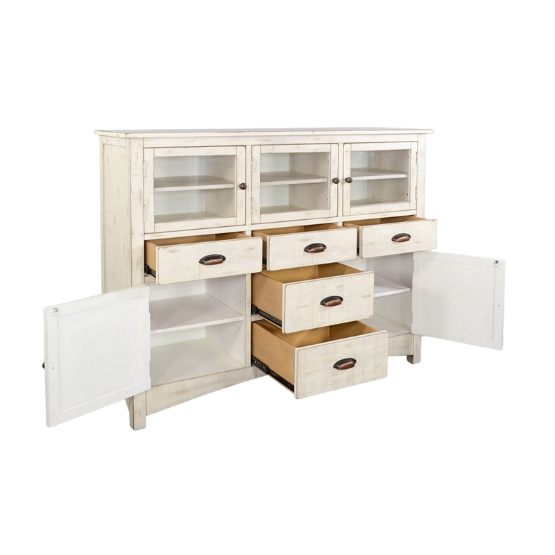 Rena Sideboard Buffet Console- 5 Doors- 5 Drawers- 59 Inch White Wood