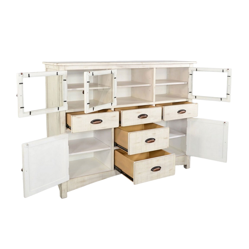 Rena Sideboard Buffet Console- 5 Doors- 5 Drawers- 59 Inch White Wood