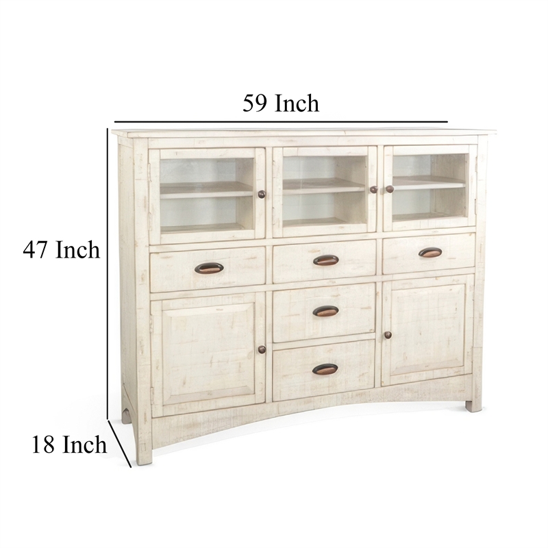 Rena Sideboard Buffet Console- 5 Doors- 5 Drawers- 59 Inch White Wood