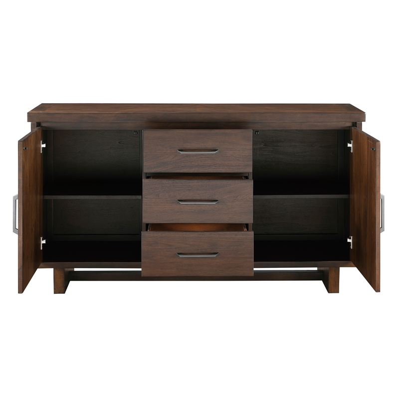Bloi Sideboard Buffet Console- 60 Inch- 3 Drawers 2 Cabinets- Brown
