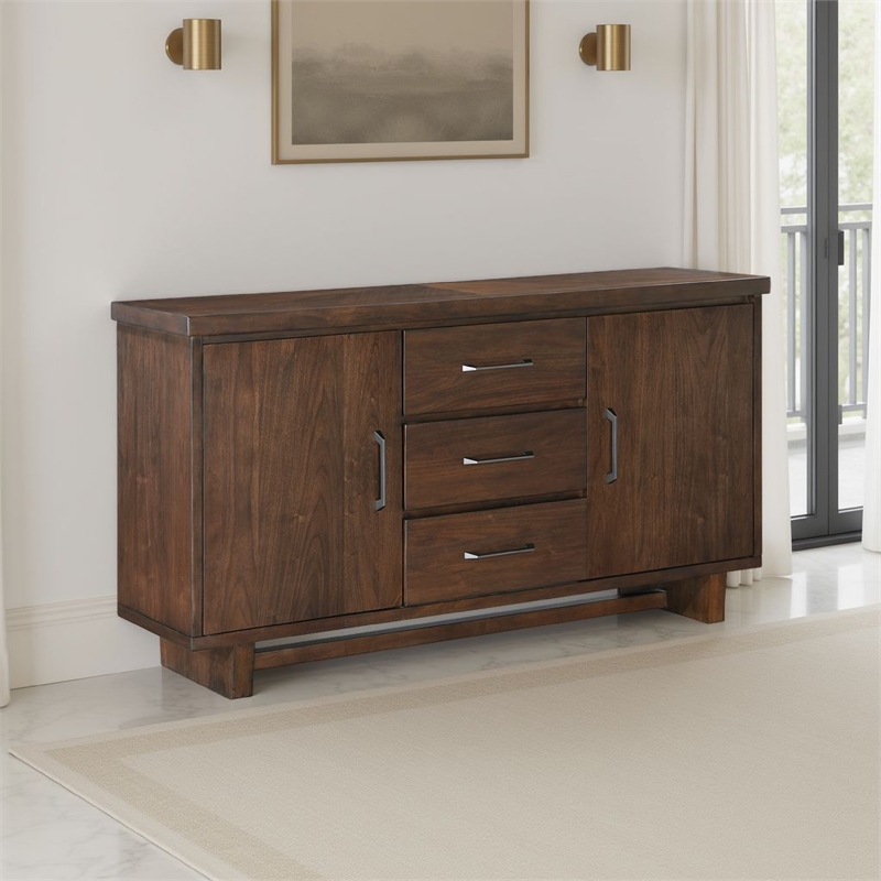 Bloi Sideboard Buffet Console- 60 Inch- 3 Drawers 2 Cabinets- Brown