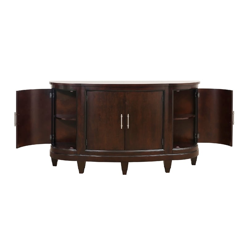 Orom Curved Sideboard Buffet Server- 4 Doors Cherry Brown- 66 Inch