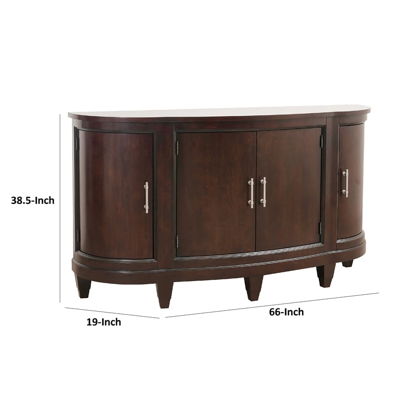 Orom Curved Sideboard Buffet Server- 4 Doors Cherry Brown- 66 Inch