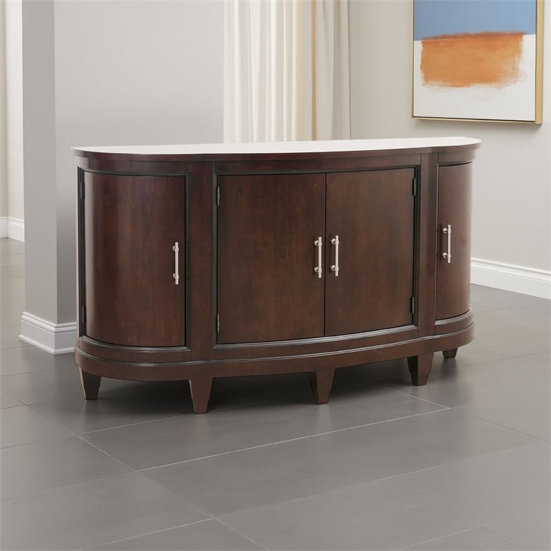 Orom Curved Sideboard Buffet Server- 4 Doors Cherry Brown- 66 Inch