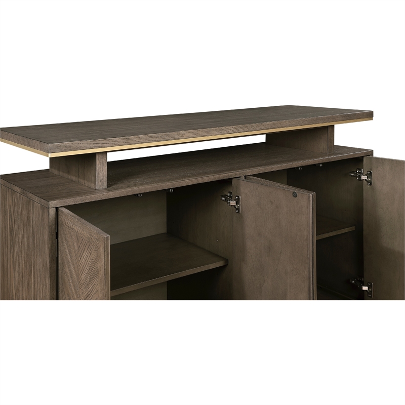 Greta Sideboard Buffet Console 2 Cabinets- Floating Top- Gold- Brown