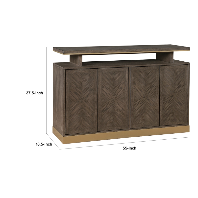 Greta Sideboard Buffet Console 2 Cabinets- Floating Top- Gold- Brown