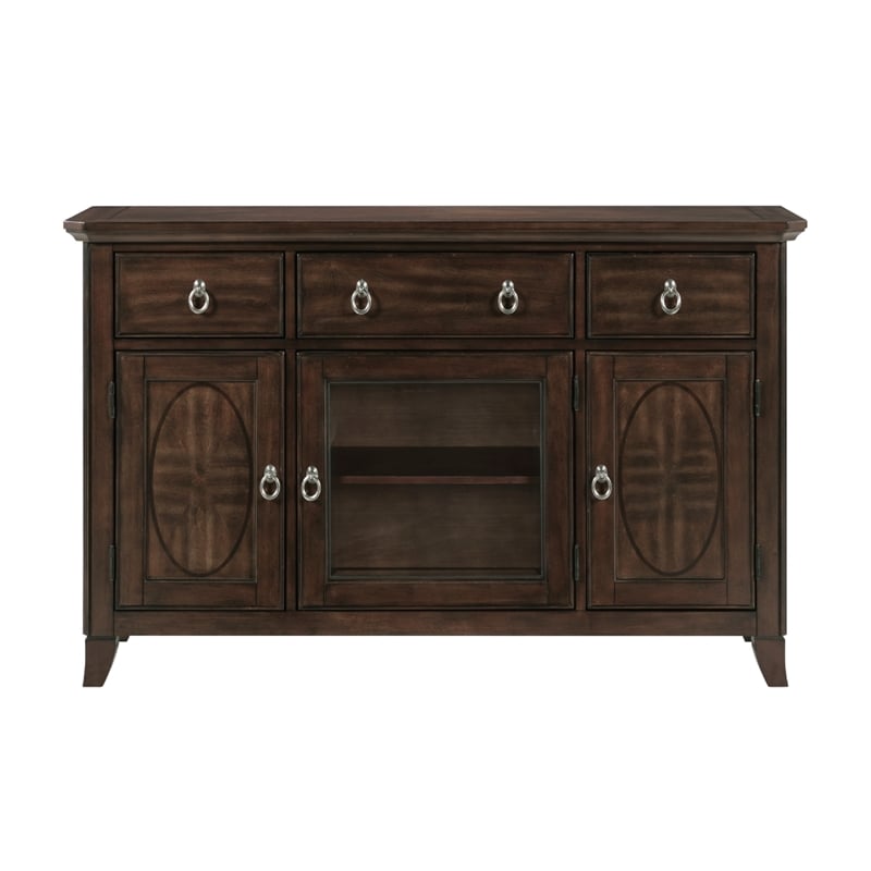 Rinie Sideboard Buffet Console- 3 Drawer 3 Cabinet- Cherry Brown Wood