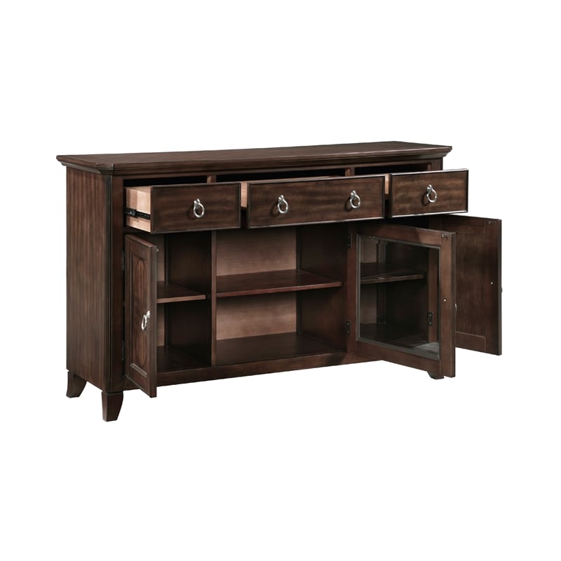 Rinie Sideboard Buffet Console- 3 Drawer 3 Cabinet- Cherry Brown Wood