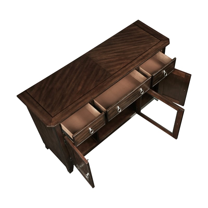 Rinie Sideboard Buffet Console- 3 Drawer 3 Cabinet- Cherry Brown Wood