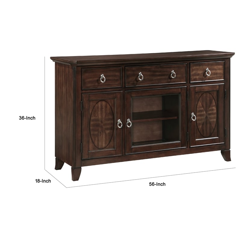 Rinie Sideboard Buffet Console- 3 Drawer 3 Cabinet- Cherry Brown Wood