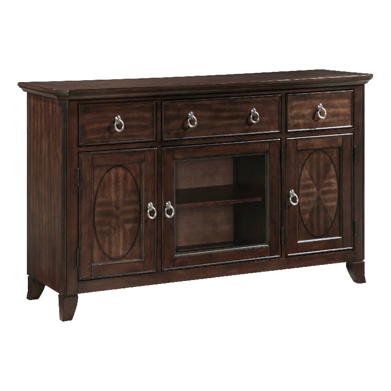 Rinie Sideboard Buffet Console- 3 Drawer 3 Cabinet- Cherry Brown Wood