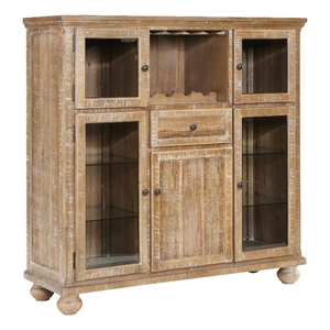 Tia 54 Inch Large Accent Cabinet- Wine Rack- Drawer- 1 Shelf- Wheat Brown