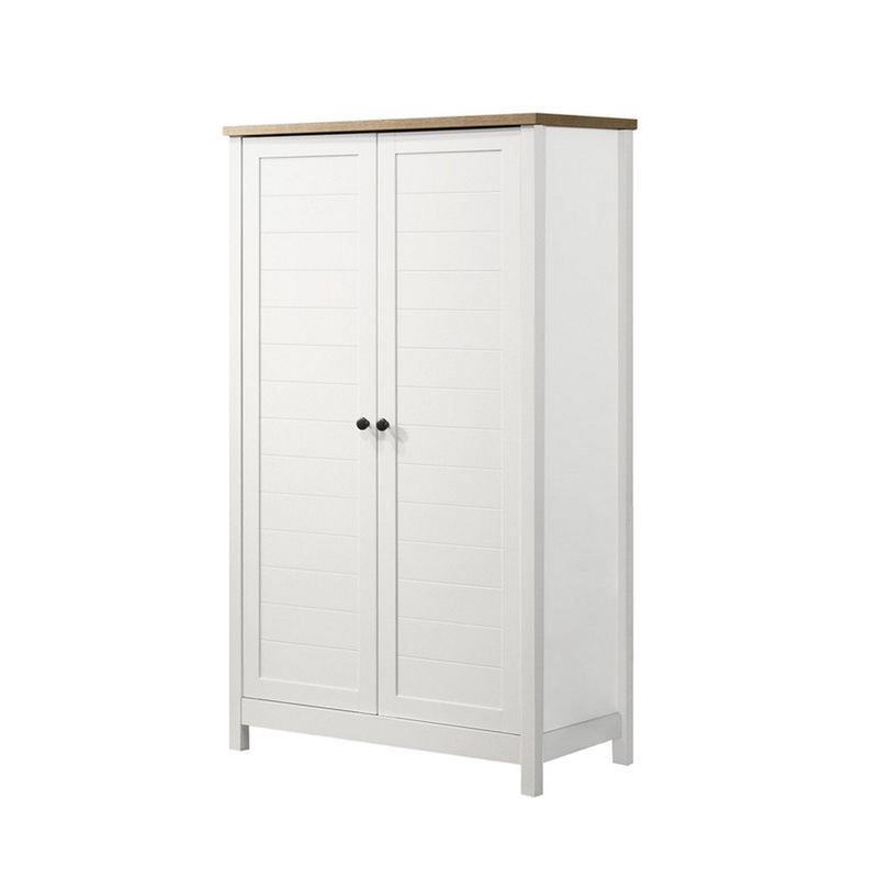 Aie 60 Inch Storage Cabinet- Framed Slatted Panel Doors- White- Brown Wood