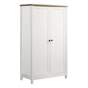 Aie 60 Inch Storage Cabinet- Framed Slatted Panel Doors- White- Brown Wood