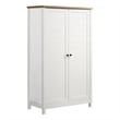 Aie 60 Inch Storage Cabinet- Framed Slatted Panel Doors- White- Brown Wood