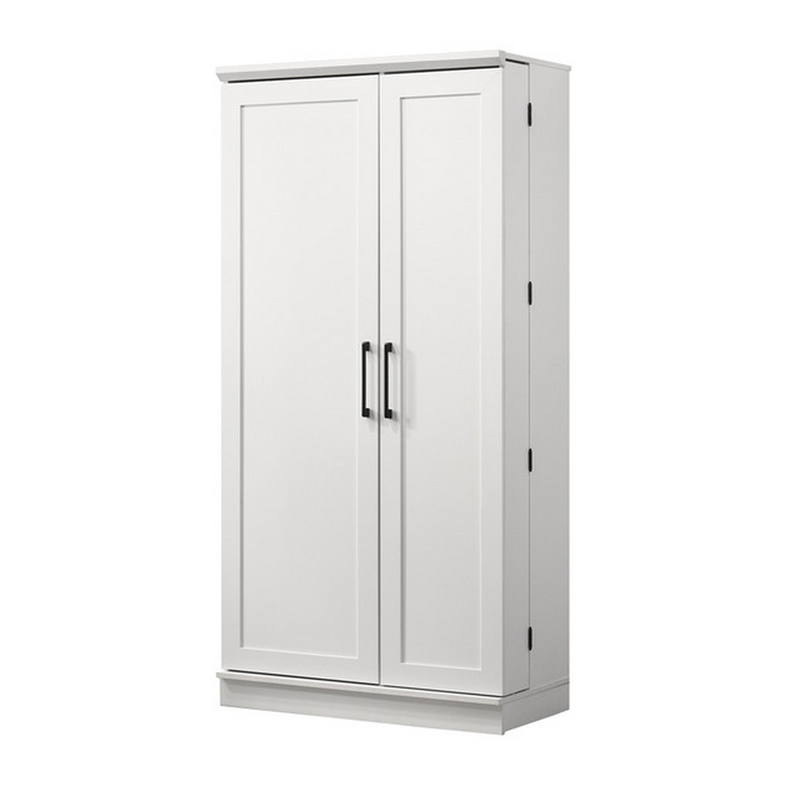 Coe 71 Inch Storage Cabinet Wardrobe with Swing Out Door- White Solid Wood