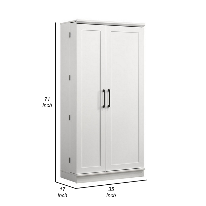 Coe 71 Inch Storage Cabinet Wardrobe with Swing Out Door- White Solid Wood