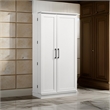 Coe 71 Inch Storage Cabinet Wardrobe with Swing Out Door- White Solid Wood