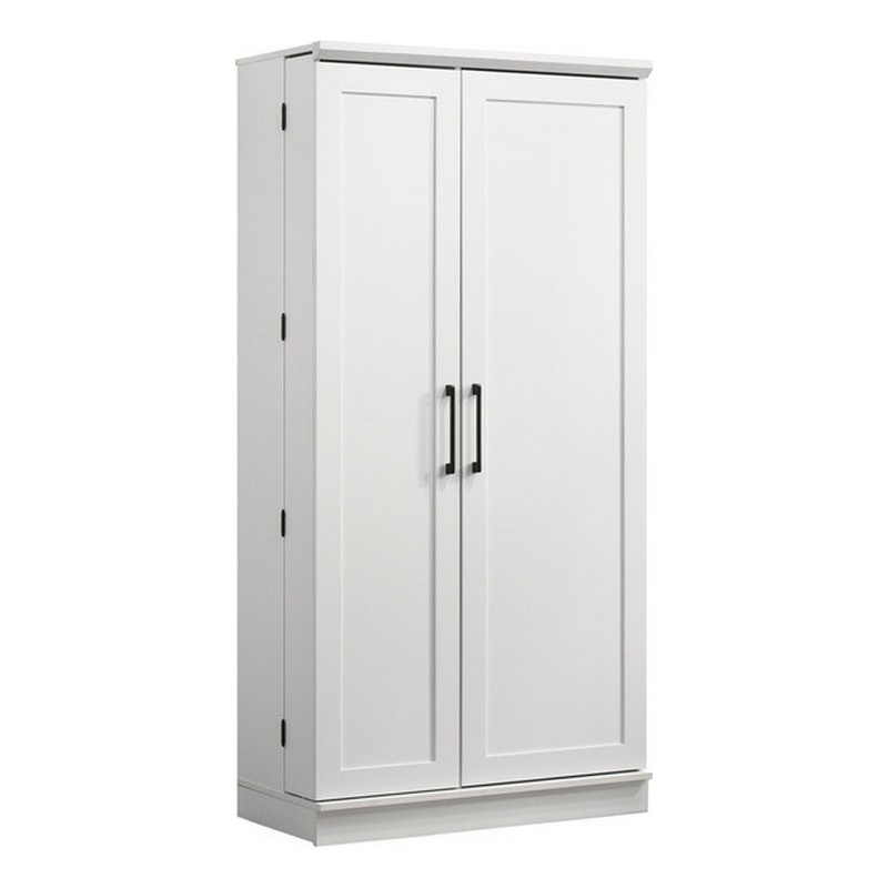 Coe 71 Inch Storage Cabinet Wardrobe with Swing Out Door- White Solid Wood